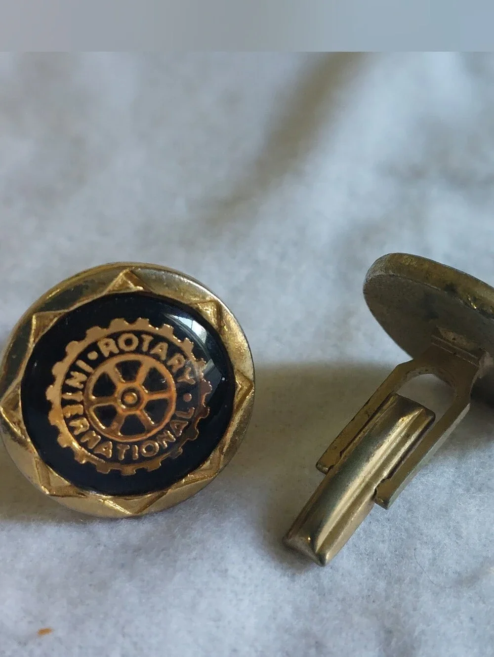 ​Vintage Rotary International Cufflinks Gold Tone Black Cabochon Mid Century